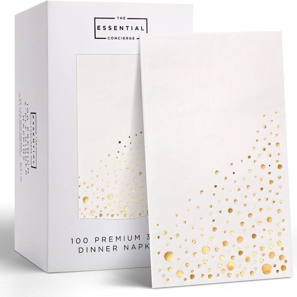 Gold & White Disposable Napkins 100 Pack Party